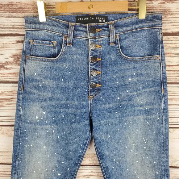 Veronica Beard 25x25 Ines Straight Leg Girlfriend Crop Jeans w/ Paint Splatter - Picture 4 of 11